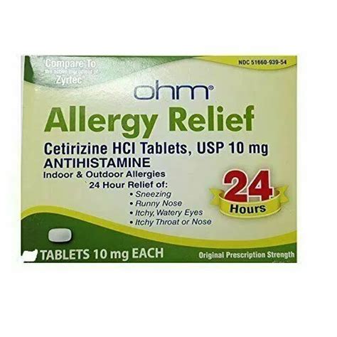 Ohm Allergy Relief Cetirizine Hci Anthistamine Tablets 10mg 100 Count