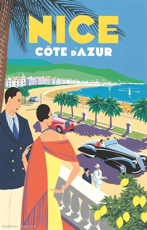 Art Deco Style Travel Poster Nice Côte Dazur Artist Charles