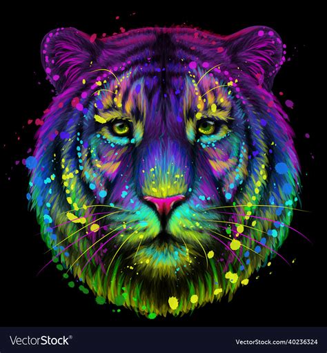 Tiger Abstract Multi Colored Neon Portrait Vector Image