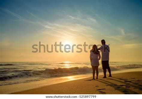 Honeymoon Romantic Couple Love Standing On Stock Photo 525897799