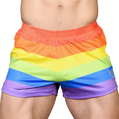 Andrew Christian Ultra Pride Mesh Jogger Shorts Rainbow Stripe