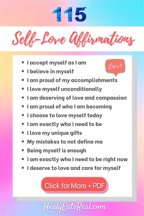 115 Affirmations For Self Love With Worksheet Printout Healy Eats Real