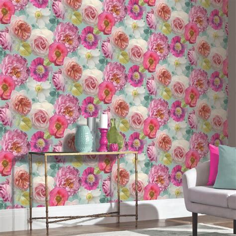 Arthouse Country Garden Floral Teal Wallpaper Specially