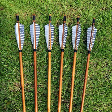 6 Pk Bamboo Arrows Archery Handmade Turkish Gray Striped Feathers For Recurve Long Bow Site