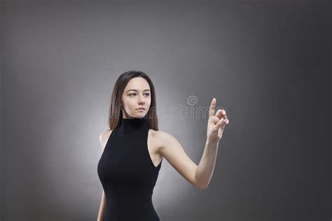 Woman Touching The Virtual Interface Stock Image Image Of Futuristic