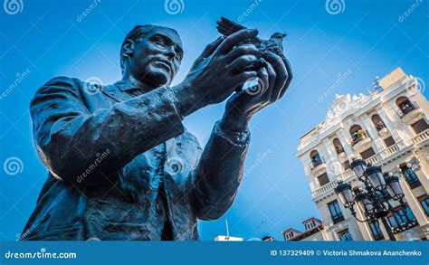 Federico Garcia Lorca Monument At Santa Ana Square In Madrid Spain