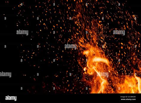 Detail Of Fire Sparks Isolated On Black Background Abstract Flaming