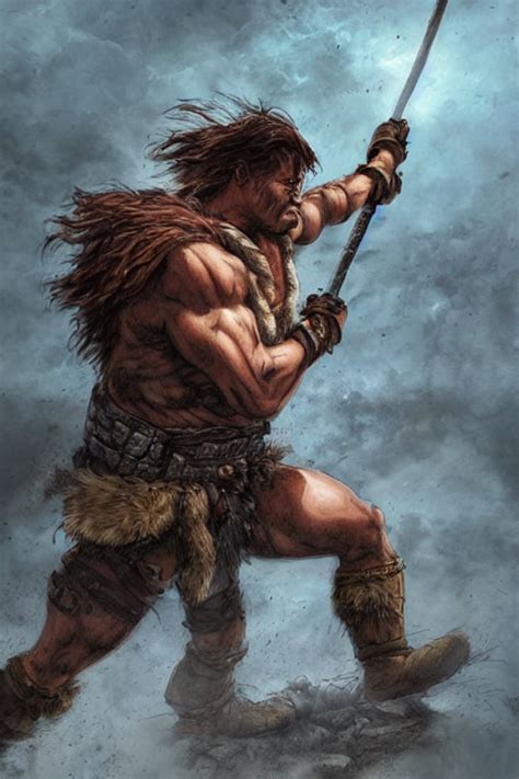 Strong Barbarian Running Through The Badlands Dandd Action Scene