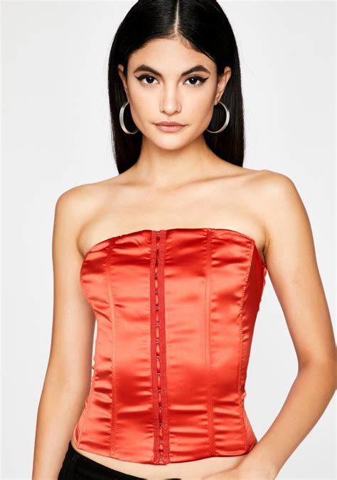 Red Satin Sleeveless Lace Up Corset Bustier Top Fashion Bustier Top