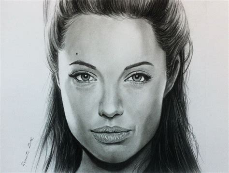 Portrait Of Angelina Jolie Done With Charcoal On A Paper By Renato Igrec Realistic Drawings