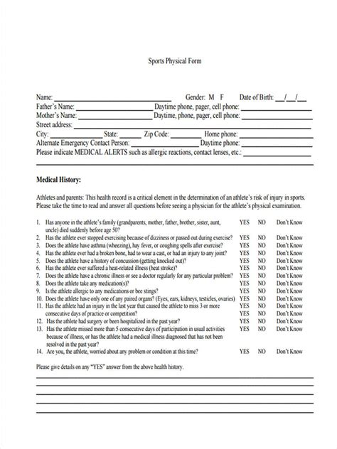 This sports registration form template allows collecting the basic information of athletes, areas of expertise and availability and athletes' parents' contact information. FREE 7+ Sample Basic Physical Forms in PDF