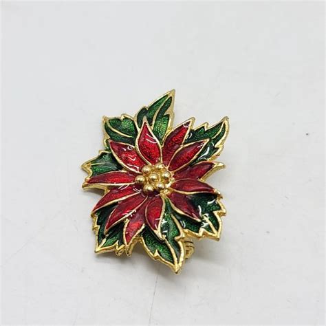 Sfj Steinmetz Jewelry Sfj Steinmetz Gold Tone Poinsettia Red Green