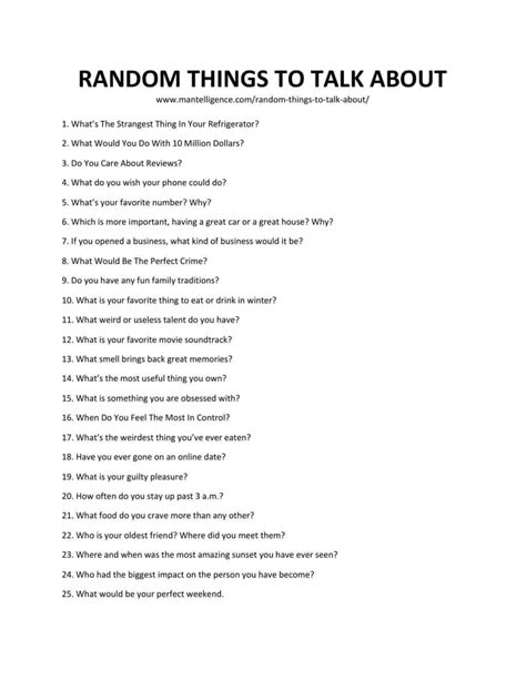Downloadable And Printable List Of Random Things To Talk About As 