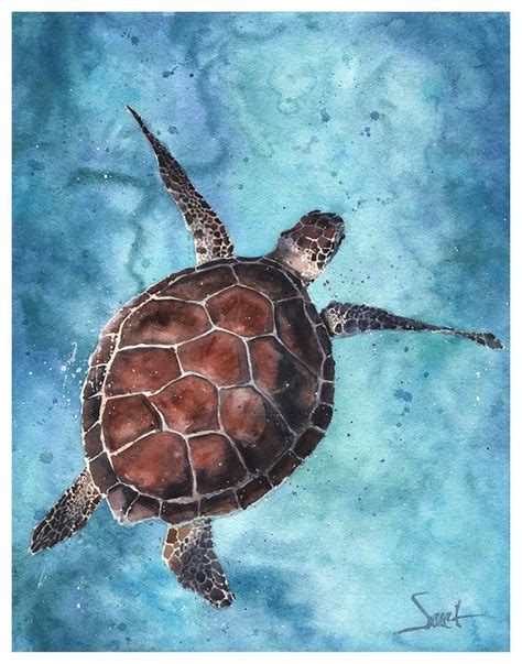 Turtle Watercolor Print Sea Turtle Painting Sea Turtle Wall Art Sea