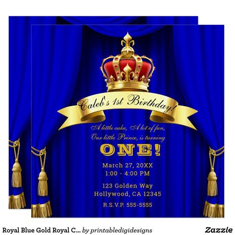 Royal Blue Gold Royal Crown 2 Prince 1st Birthday Invitation Zazzle
