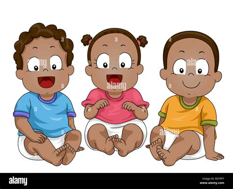 Illustration Of Young African American Babies Wearing Shirt And Diapers