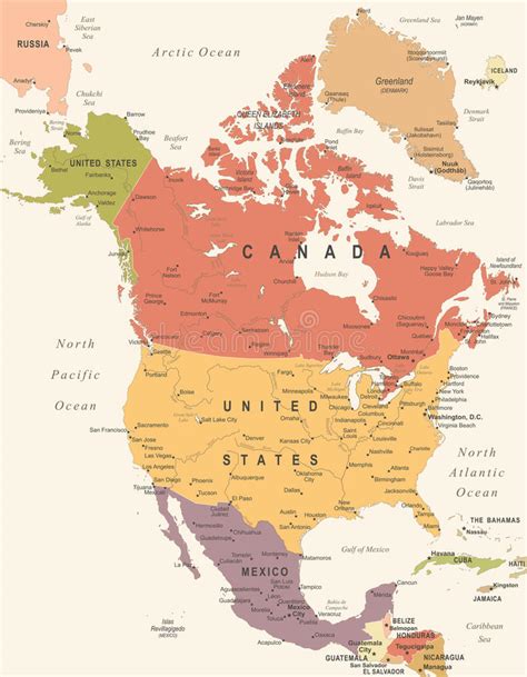 North America Map Vintage Vector Illustration Stock Illustration
