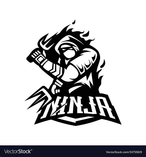 Ninja Logo White And Black Version Royalty Free Vector Image