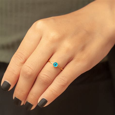 K Solid Gold Evil Eye Ring Dainty Blue Turkish Eye Ring Is Etsy