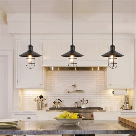 farmhouse transitional 1 light black cage ceiling pendants for kitchen island dining room l10