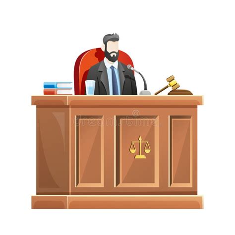 Juez Sentado Detrás Del Tribunal En El Tribunal Ilustración Del Vector