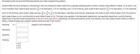 Solved Formulate But Do Not Solve The Following Exercise As Chegg Com