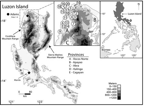 Map Of Northwestern Luzon Island Philippines Elevation Contours Are Download Scientific