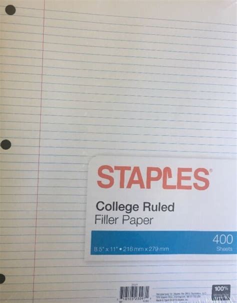 Staples College Ruled Filler Paper 8 12 X 11 400 Sheets New Fap