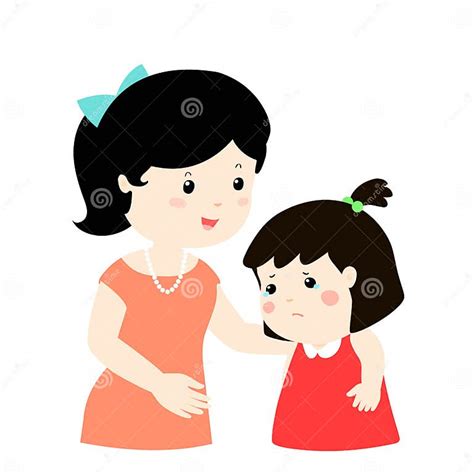 Mother Soothes Crying Daughter Kind Mom Soothes Stock Vector