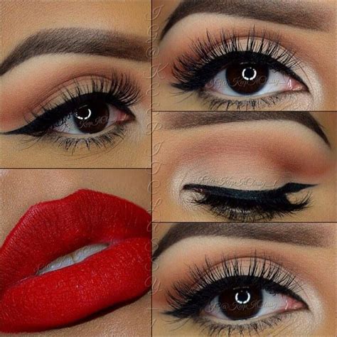Black Eyeliner And Red Lipstick For Seductive Makeup Red Dress