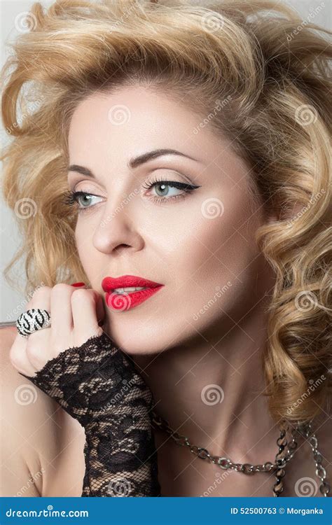 close up portrait of blonde sexual thoughtful mature woman stock image image of european