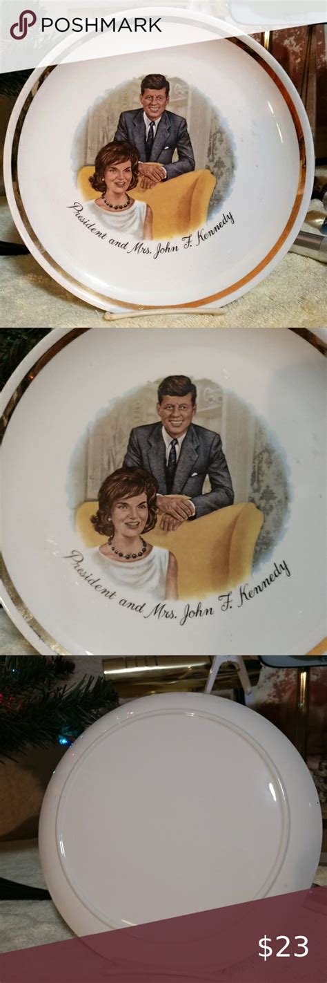 JFK And Mrs Kennedy Plate 9 5 Round 22K Gold Trim Vintage 1960 S