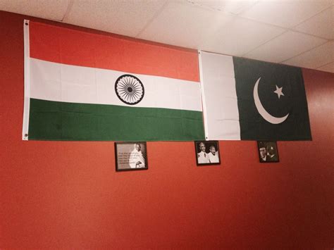 India Pakistan Flags Together With Gandhi And Jinnah At A Pakistani