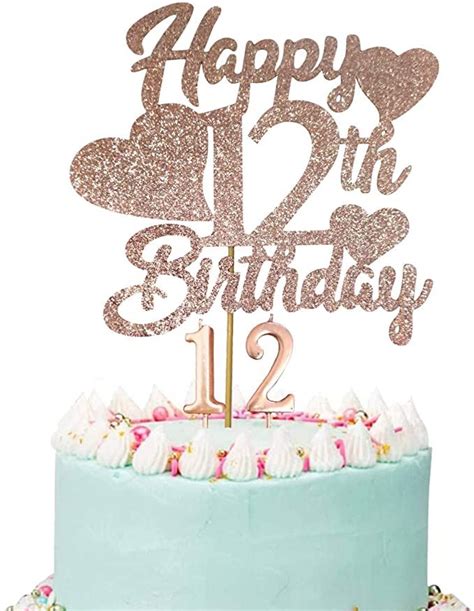 Happy 12th Birthday Cake Topper Rose Gold Glittery 12th Birthday Cake
