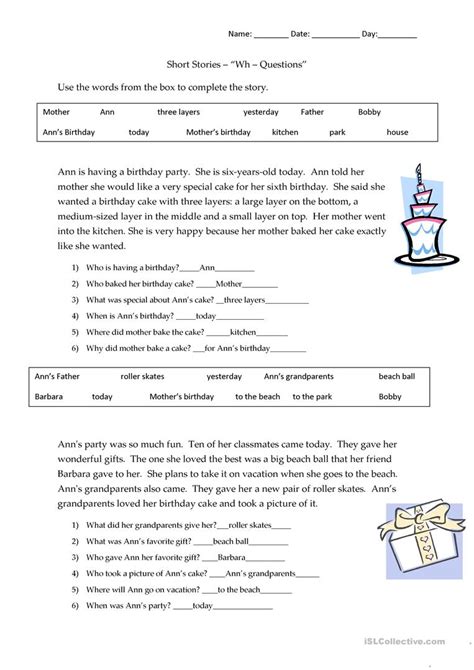 Short Stories Wh Questions Answers Worksheet Free Esl Printable