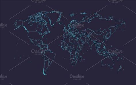 World Map Vector Neon With Borders By Teagraphicdesign Map Vector