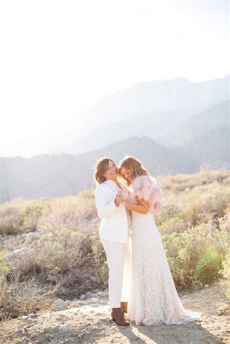Garden Wedding Meets Desert In Palm Springs Lesbian Elopement Equally Wed Modern Lgbtq