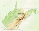 Physical map of West Virginia