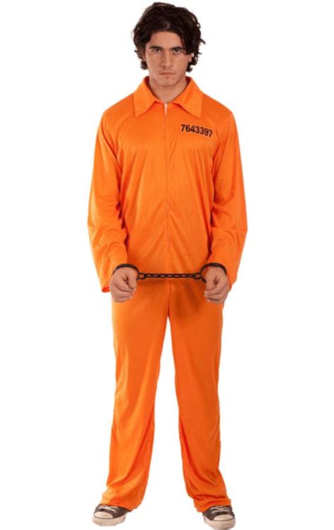 Mens Convict Orange Jumpsuit Prisoner Outfit Halloween Fancy Dress Costume Ad Ad Jumps