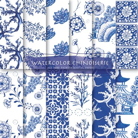 Chinoiserie Digital Paper Chinoiserie Wallpaper Hand