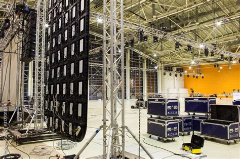 Spotlight Devices On A Trusses Line Array Speakers Big Led Screen