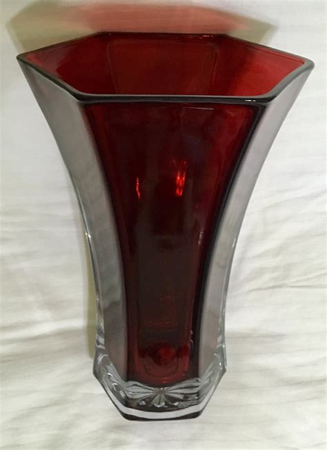Hoosier Glass Ruby Red Tall Glass Vase 4041 Six Sided