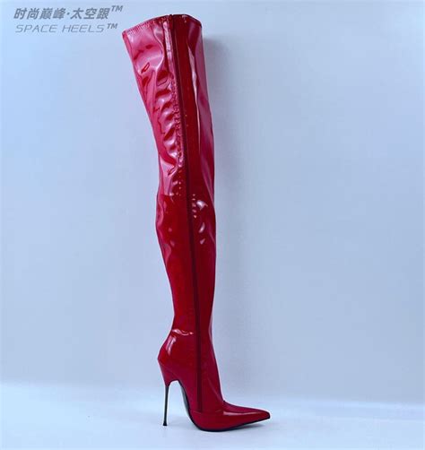 Seekmate Space And Europe And America 13cm Pointy Patent Leather Ultra High Heel 73cm Boots Sexy