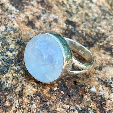 Natural Rainbow Moonstone Ring Sterling Silver Moonstone Statement