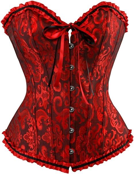 New Sexy Red And Black Gothic Basques Satin Corset Lace Up Boned