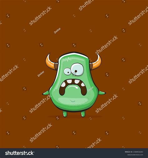 Vector Cartoon Funny Green Monster Horn Stock Vector Royalty Free