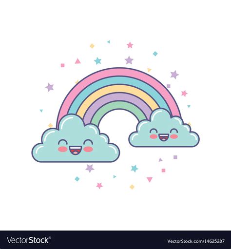 Cute Clouds And Rainbow Drawing Royalty Free Vector Image
