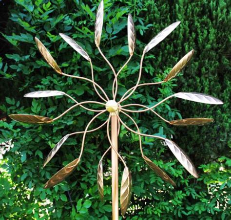 Copper Kinetic Wind Sculpture Dual Spinner Spinning Ficus Leaves Ebay
