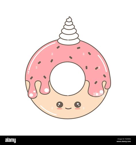 Cute Cartoon Donut Unicorn Vector Illustration Isolated On White