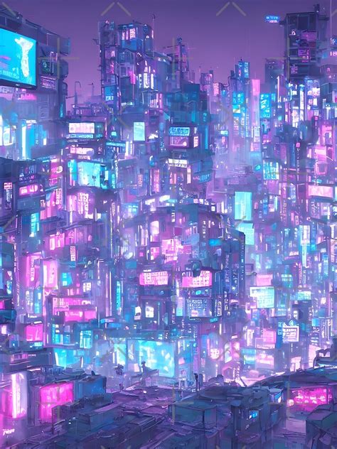 Cyberpunk City Kawaii Pink And Blue Pastel Colors Poster For Sale
